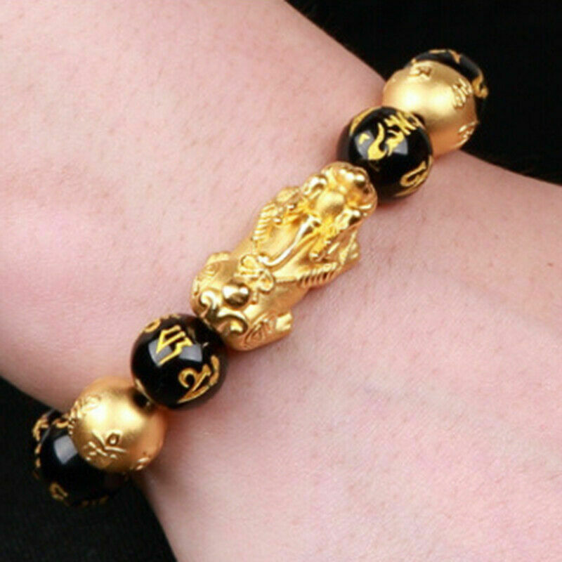 1pcs Feng Shui Black Obsidian Beads Bracelet Attract Wealth & Good Luck Bangle