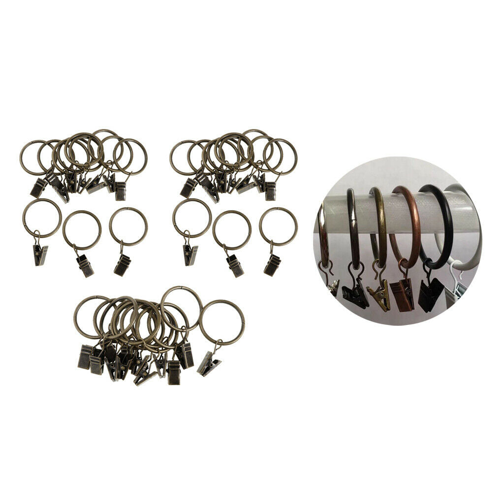 36 Pieces Metal Curtains Rings for Curtains with Clips Bronze 25mm
