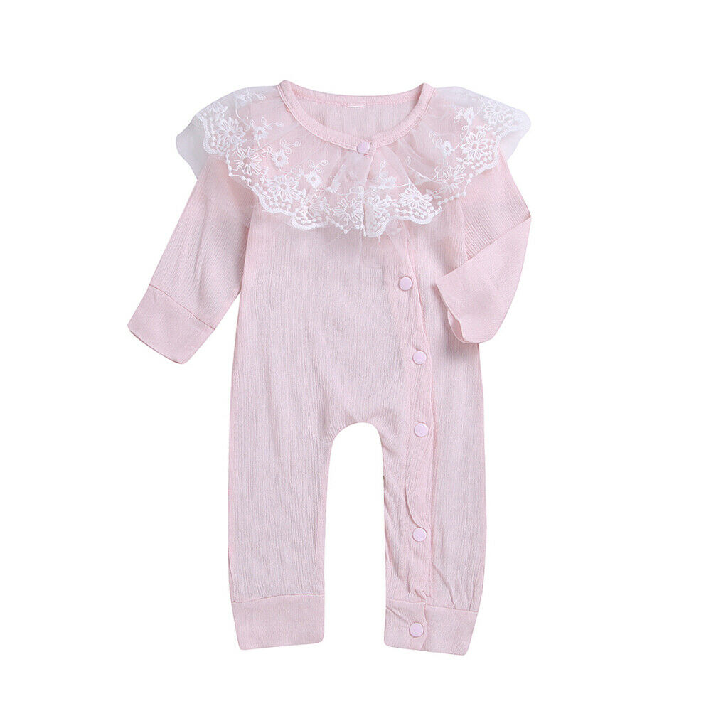 Baby Girl Clothes Lace Button Long Sleeve Romepr Summer OutfitsUS