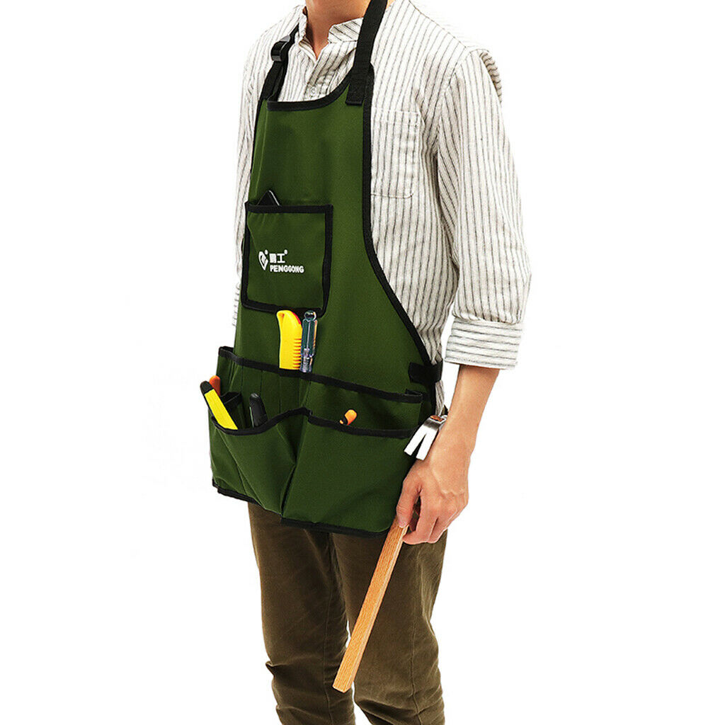 Multiple Pockets Garden Apron Carpenters Gardening Tools Pouch Army Green