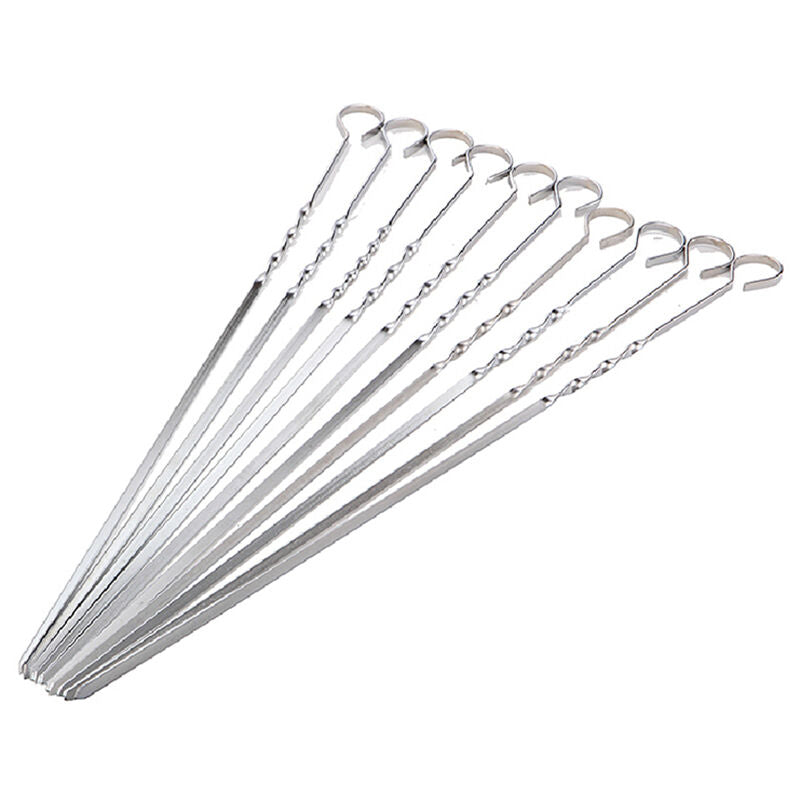 10X BBQ Barbecue Stainless Steel Grilling Kabob Kebab Flat Skewers Needle 38BDA