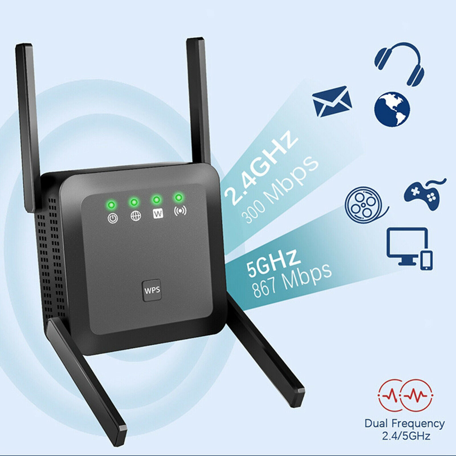 1200Mbps Dual-Band Wifi Range Extender Repeater Amplifer Signal Booster UK
