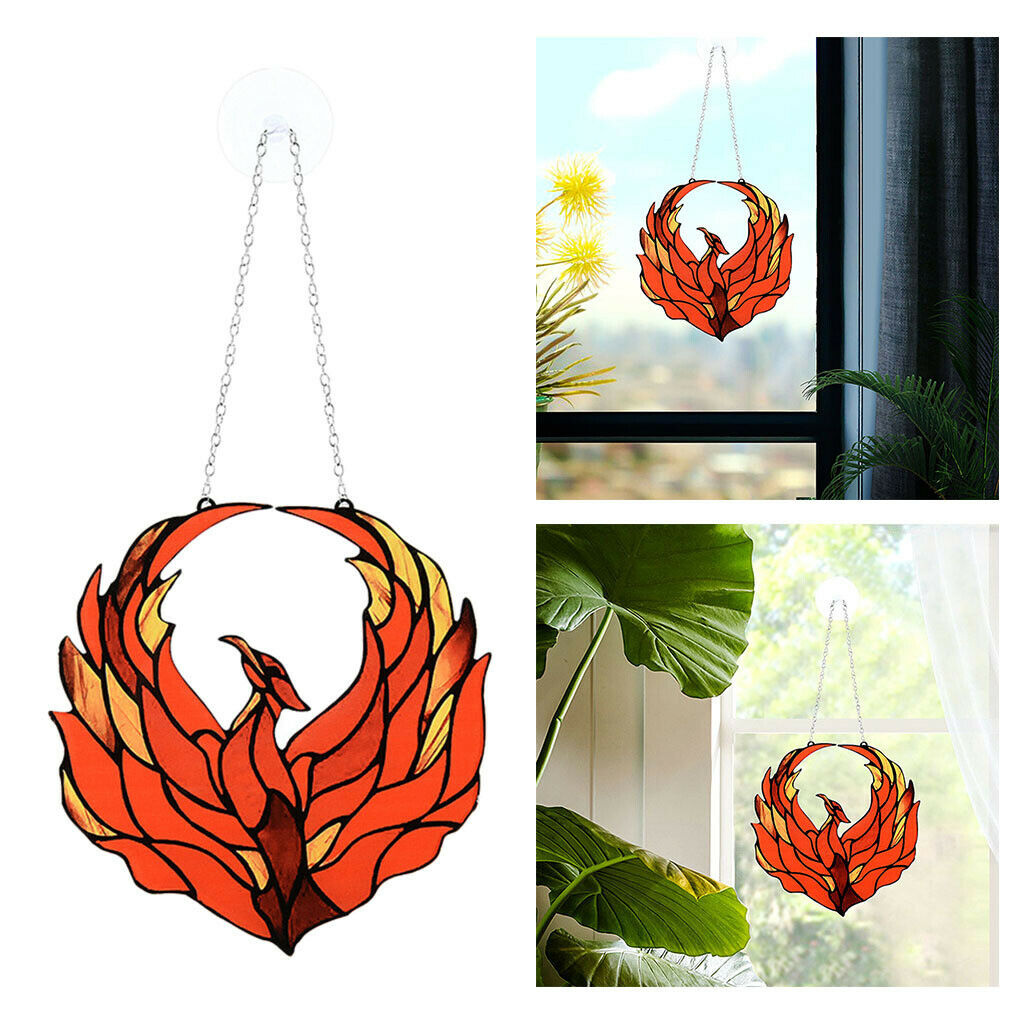 Phoenix Birds Stained Glass Acrylic Art Suncatcher Outdoor Windows Hanging