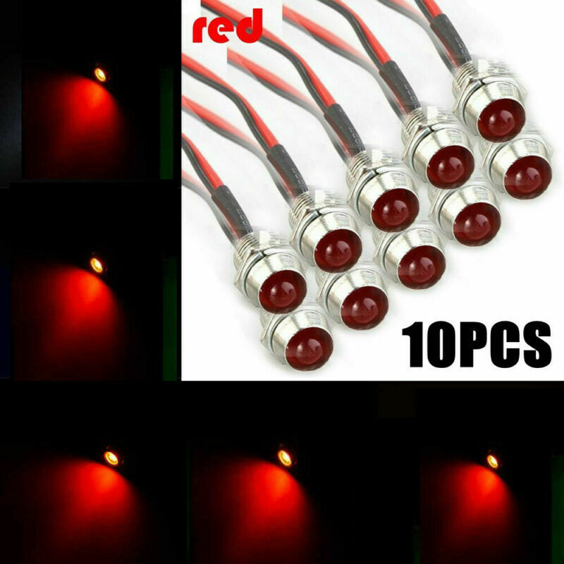 10X Red LED Indicator Lamp Waterproof 8mm 12V Signal Warning Light Car Boat USA