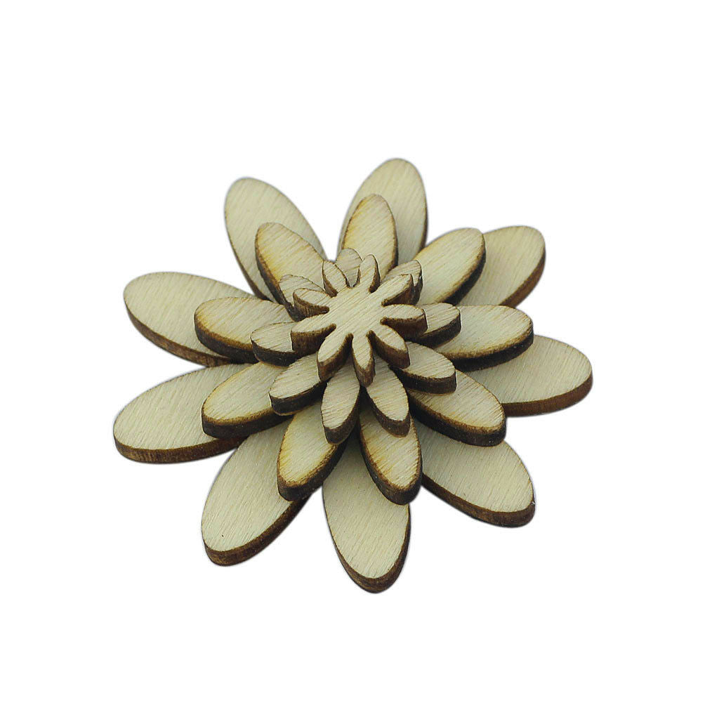 50pcs Unfinished Wooden Flowers Embellishments for DIY Crafts Scrapbooking