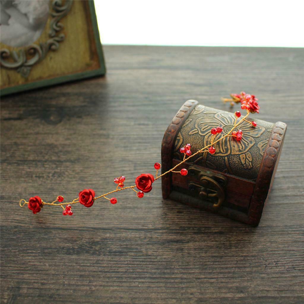 Bridal Beads Headband Fashion Red Rose Earrings Headdress Hair Accessory