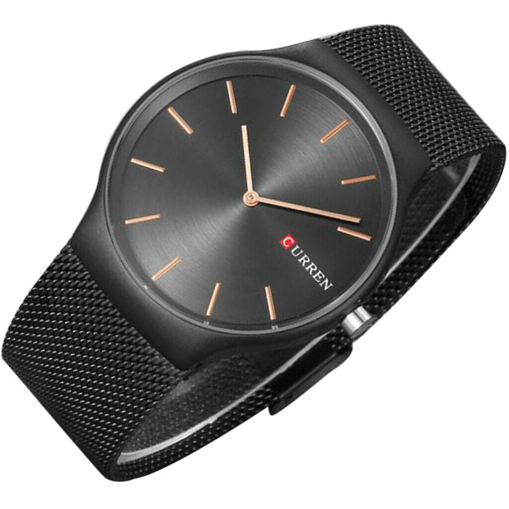 Men Waterproof Quartz Watch Steel Watch Band Casual Watch Black