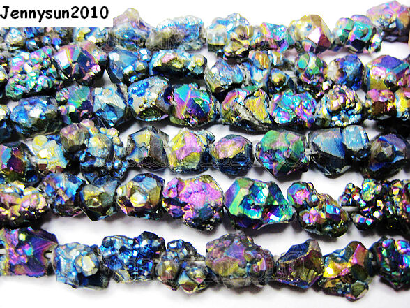 Multi-Colored Metallic Titanium Coated Natural Quartz Crystal Druzy Beads 16''
