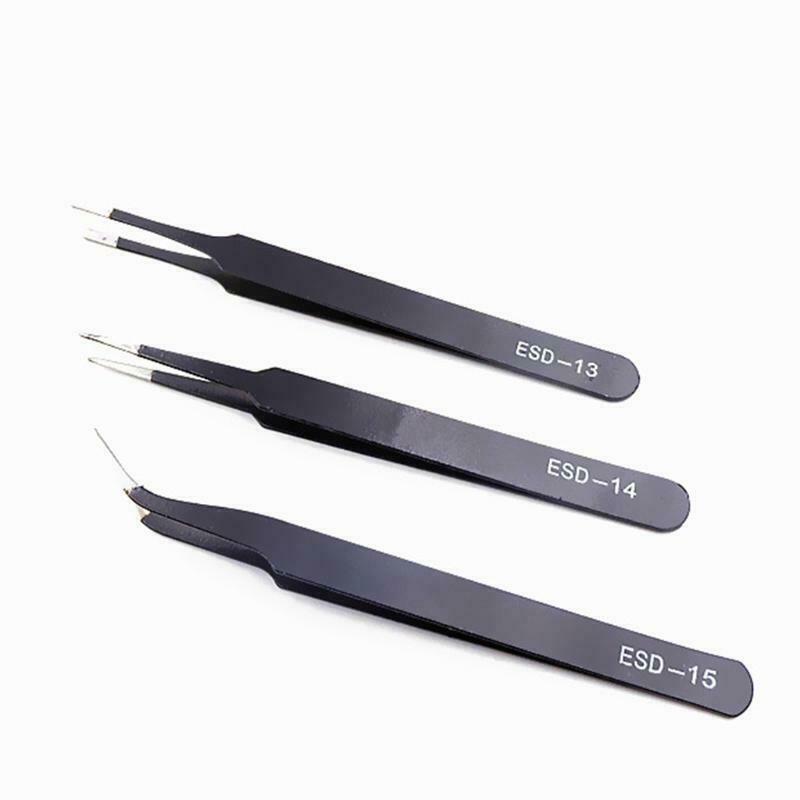 Precision Tweezers Set 7 Pieces Anti-static Stainless Steel Tweezers Kit