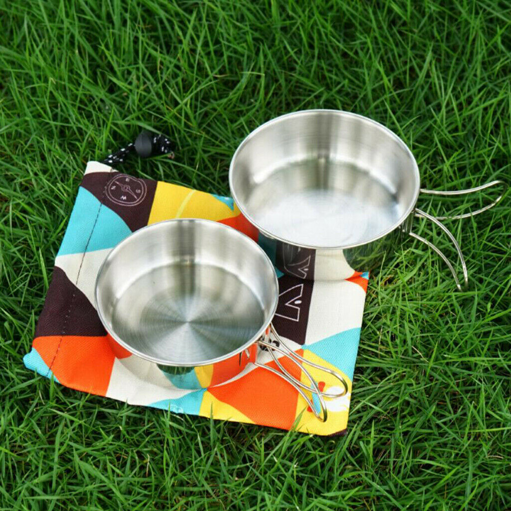 2 Pieces Stainless Steel Folding Camping Picnic Bowl Cookware Set