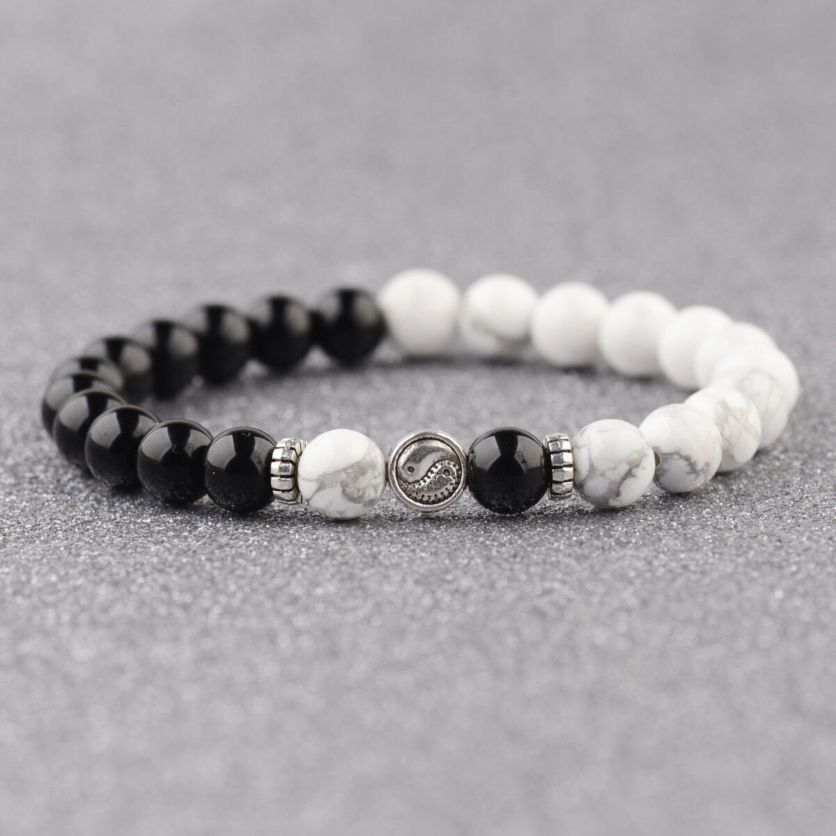 Yin Yang Bracelets Bright Agate White Howlite Beaded His and Her Bracelets Gifts