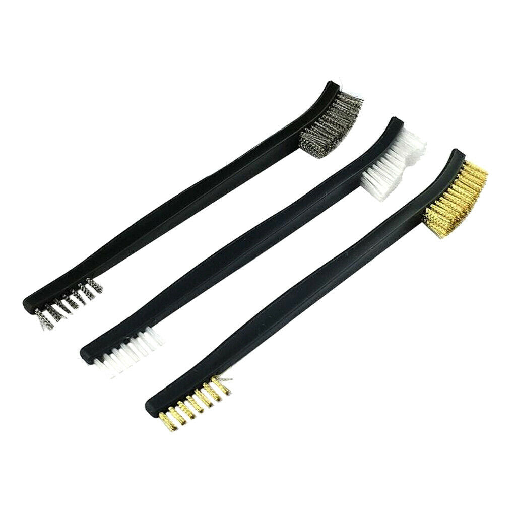 3x Cleaning Tool Set Kit With Brass Brush Double Ended Wire Brush Tool Set