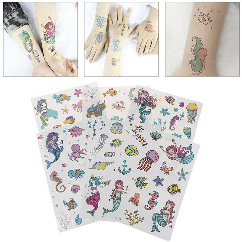2Sheets Cartoon Kids Tattoo Stickers Mermaid Temporary Tattoo Party SuppliesL Qx