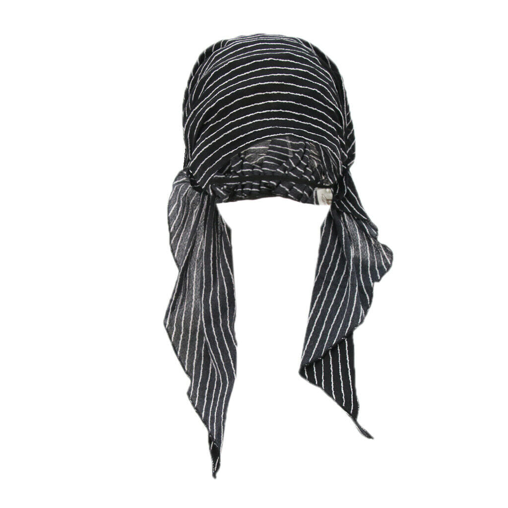 Women's chemo hat in front of tied ruffle head scarves turban headwear for