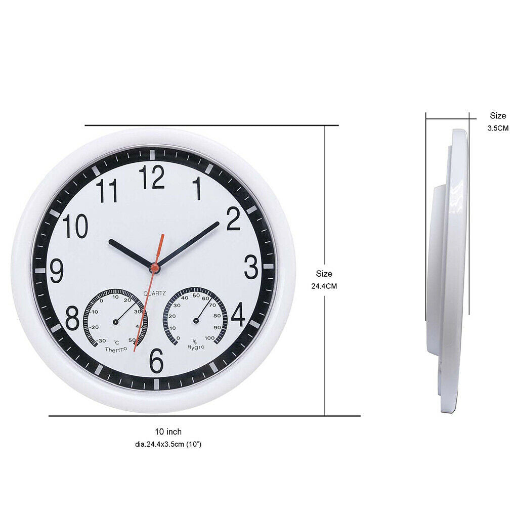 Quartz Wall Clock Temperature Humidity Display Modern Decorative for Home White