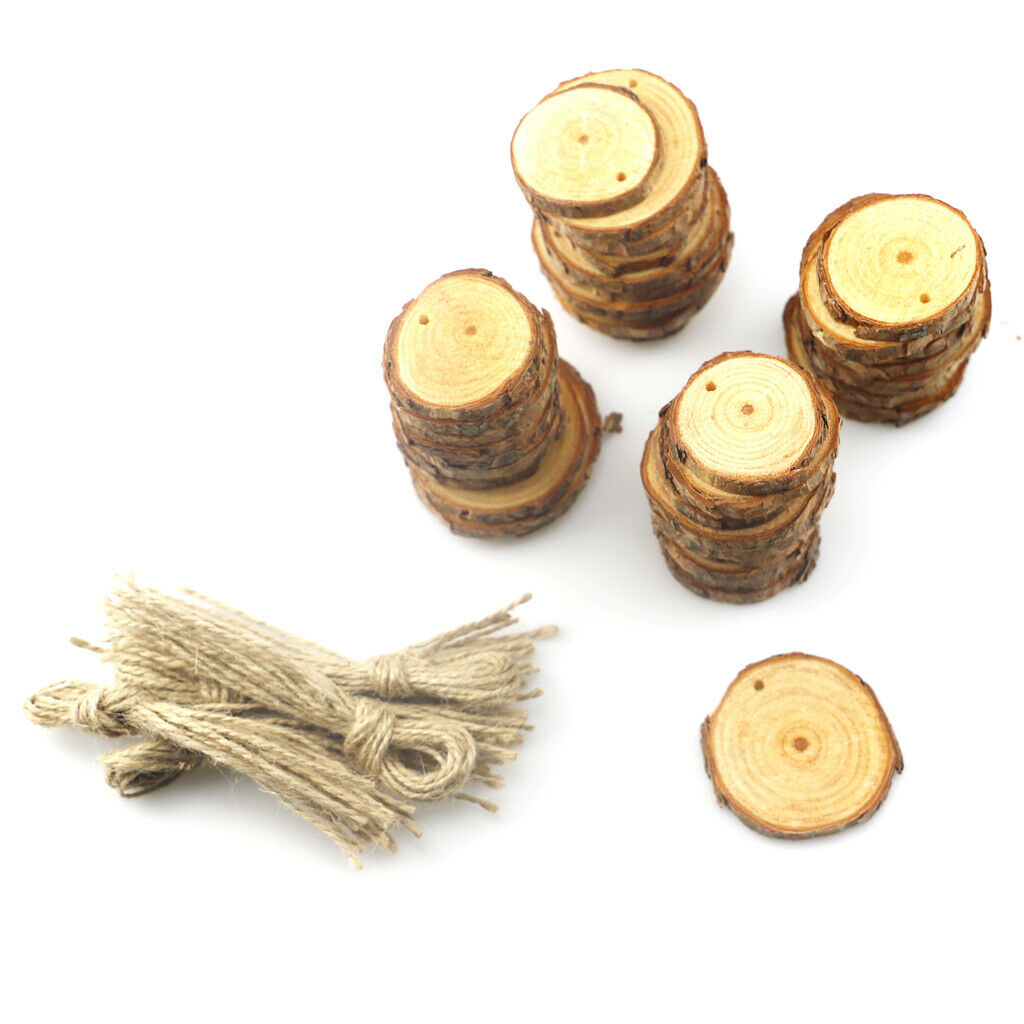 50x Wooden Pieces Circles Slices Tags Embellishments DIY Party Hanging Ornaments