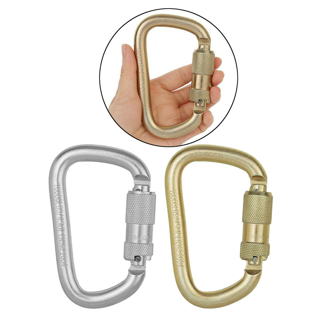 2 Pieces D Shaped Carabiner Clips for Climbing Rappelling Locking Dogs