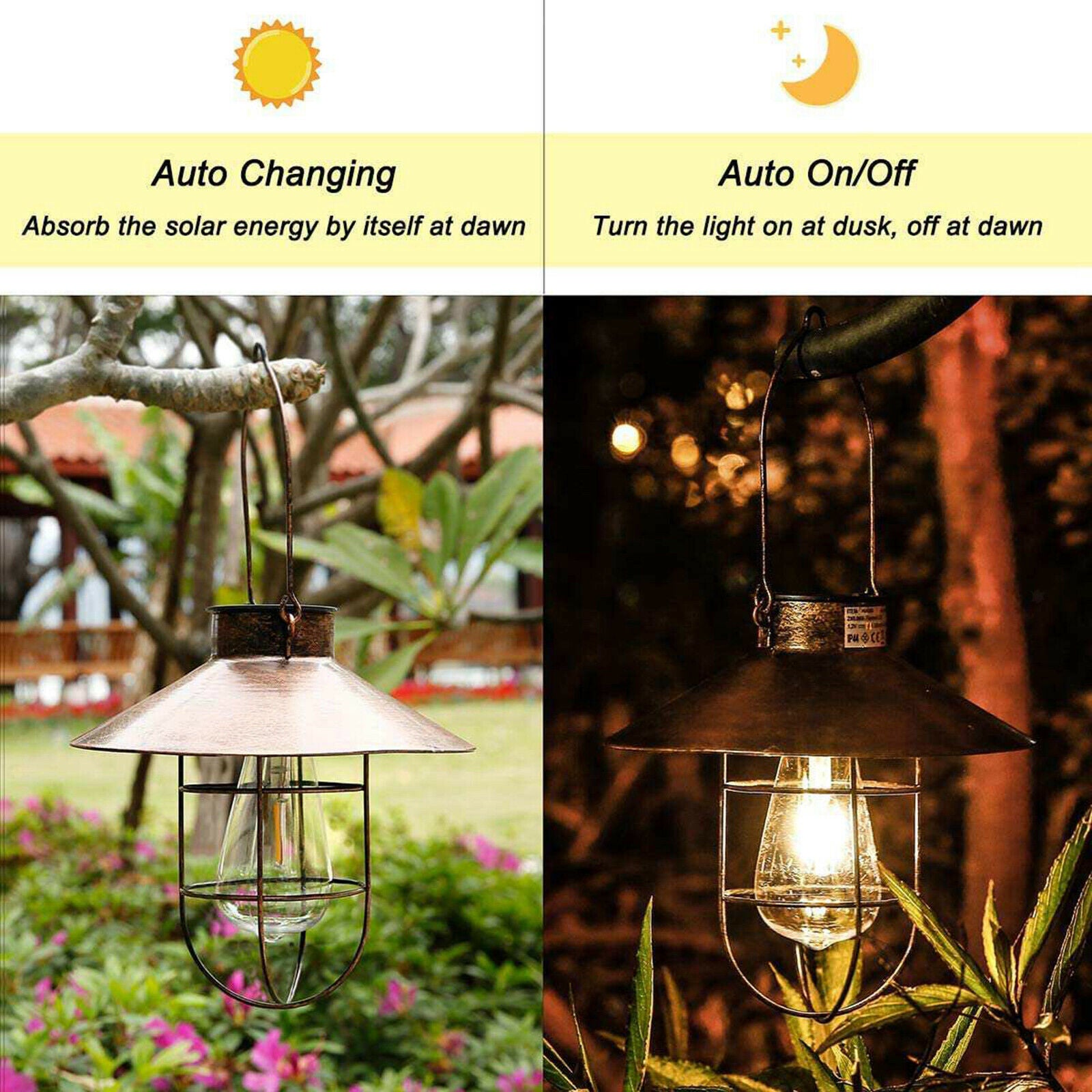 Solar Lantern Lamp IP65 Waterproof for Yard Patio Landscape Villa Copper