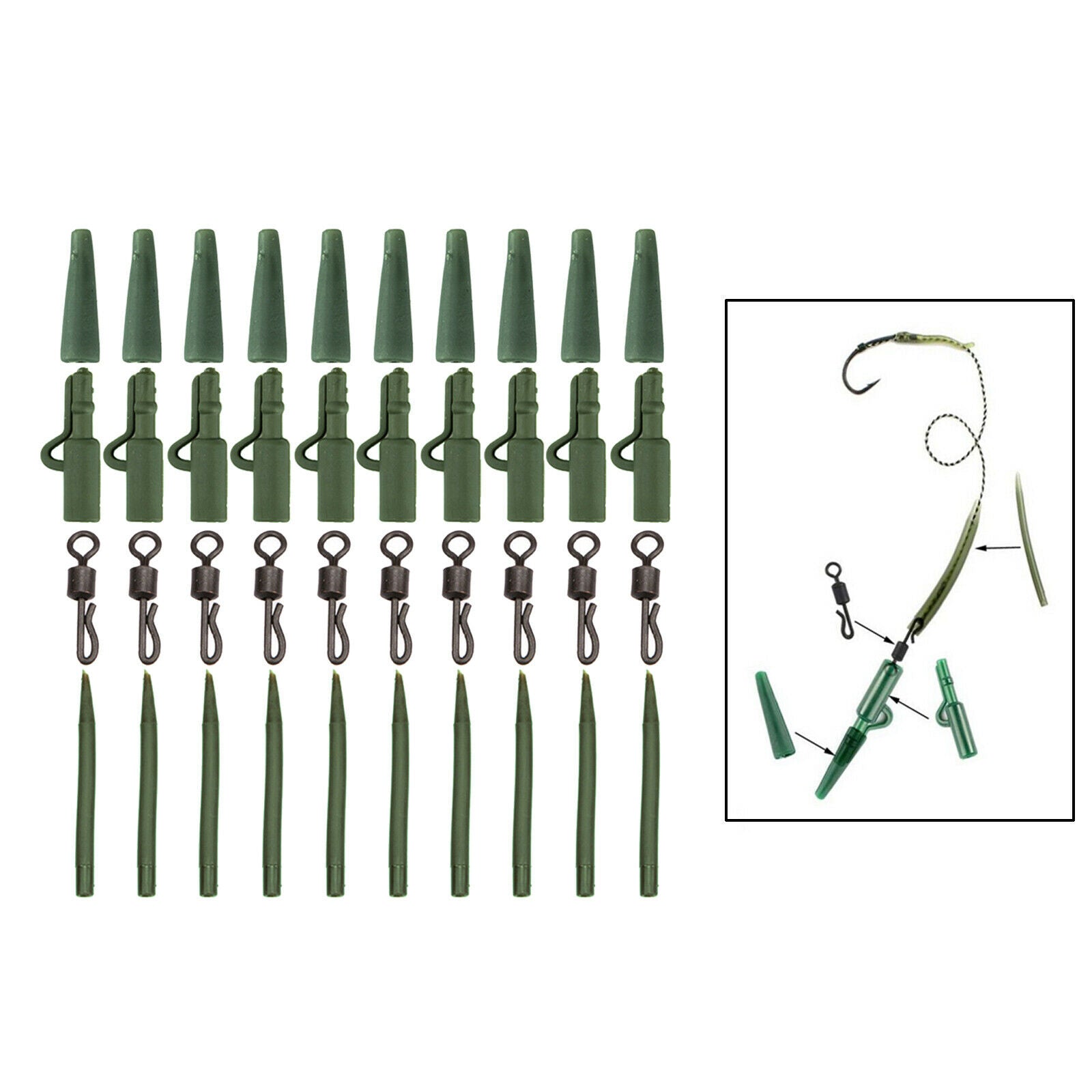 40pcs Carp Fishing Tackles Rolling Swivels Quick Release Rig Kits Equipment
