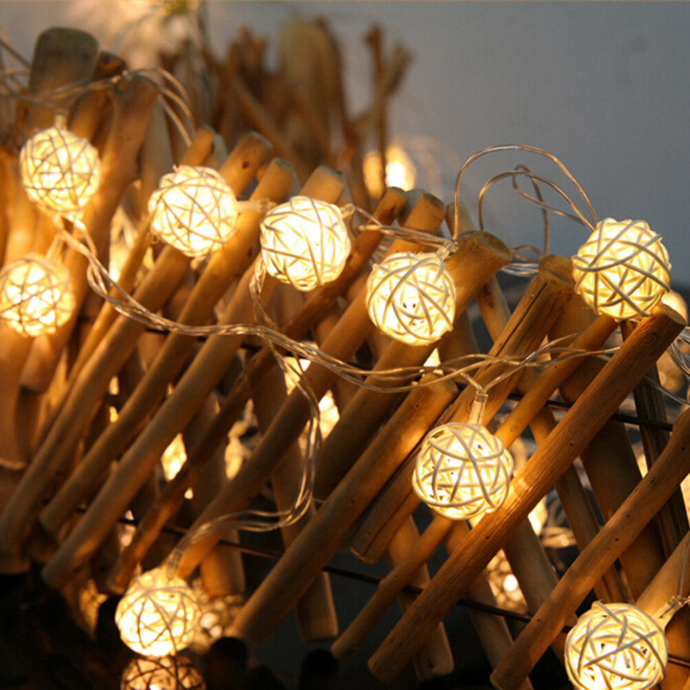 2.5M 20 Rattan Ball Led String Fairy Lights Christmas Tree Ornament Xmas.DD