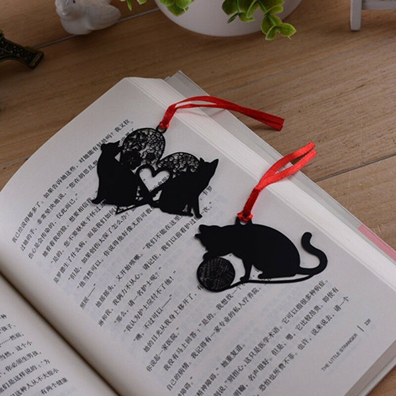 2X Cute Black Cat Metal Hollow Bookmark Holder Paper Marker Stationery SupplyBDA