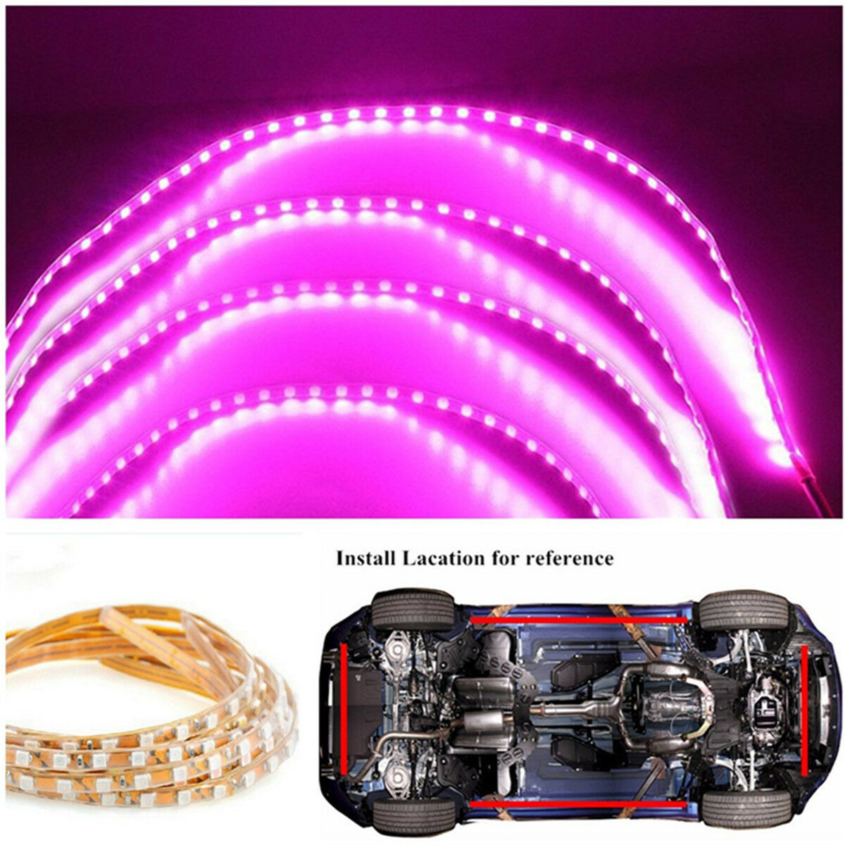Pink Purple LED Strip Car Chassis Neon Light Kit Waterproof Bendable Foldable