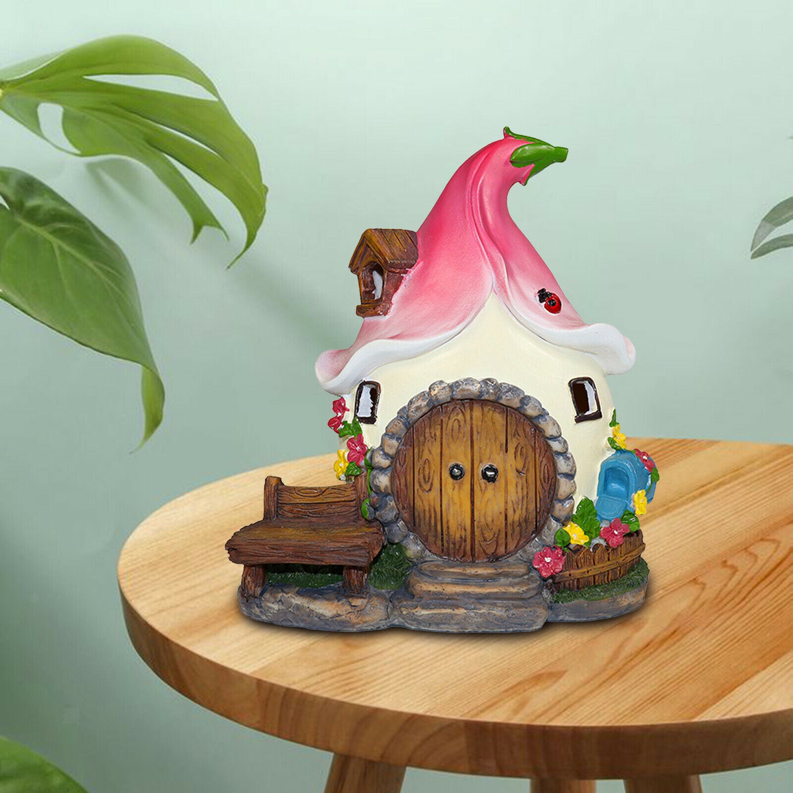 Mini Solar Power Lighted Fairy House Statue Outdoor Fairy Garden Ornament