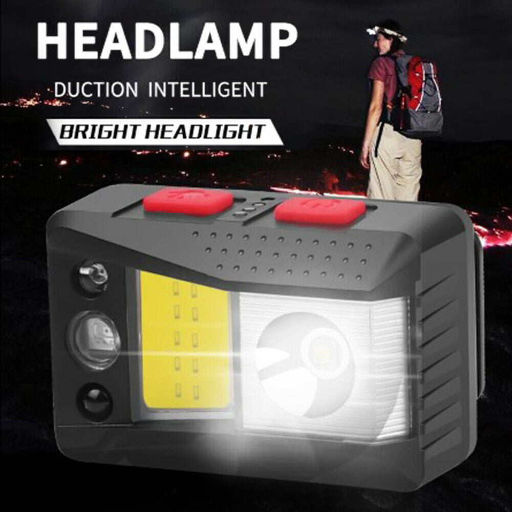 LED Outdoor Headlight Headllamp Waving Smart IR Sensor USB Fishing RGB Light