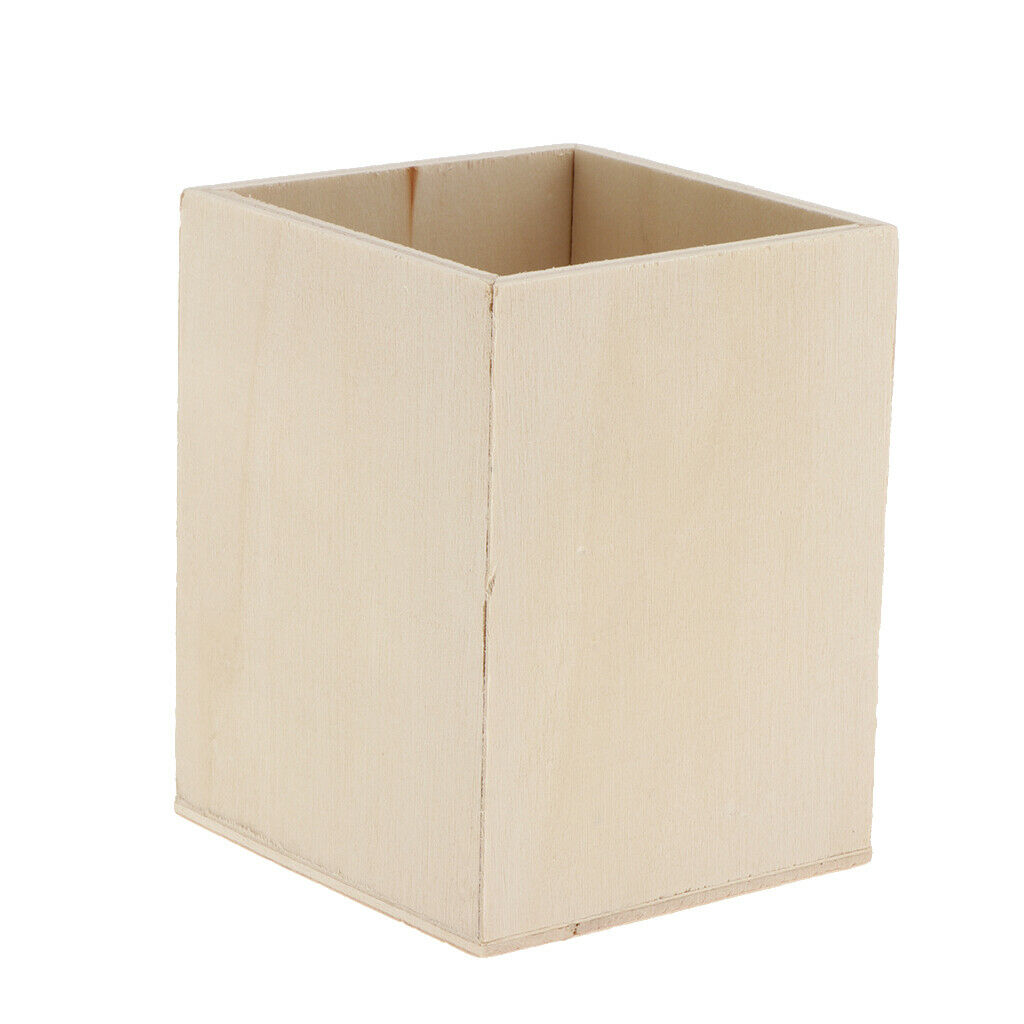 Blank Unfinished Wood Pen Container Square Holder Storage Box For Kids Craft