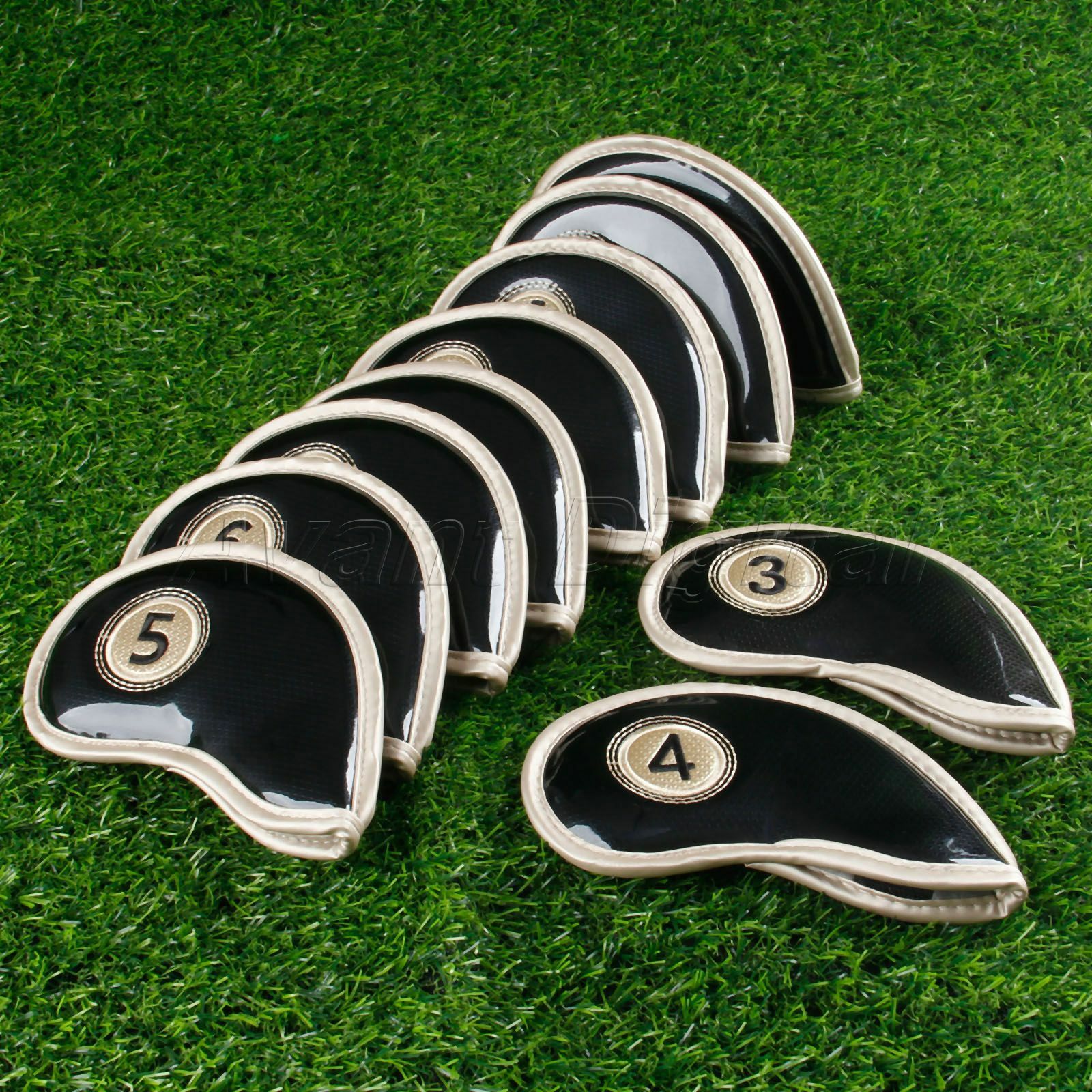 10 Pcs Sports Black Golf Iron Head Covers Smooth Surface PU Leather Water-proof