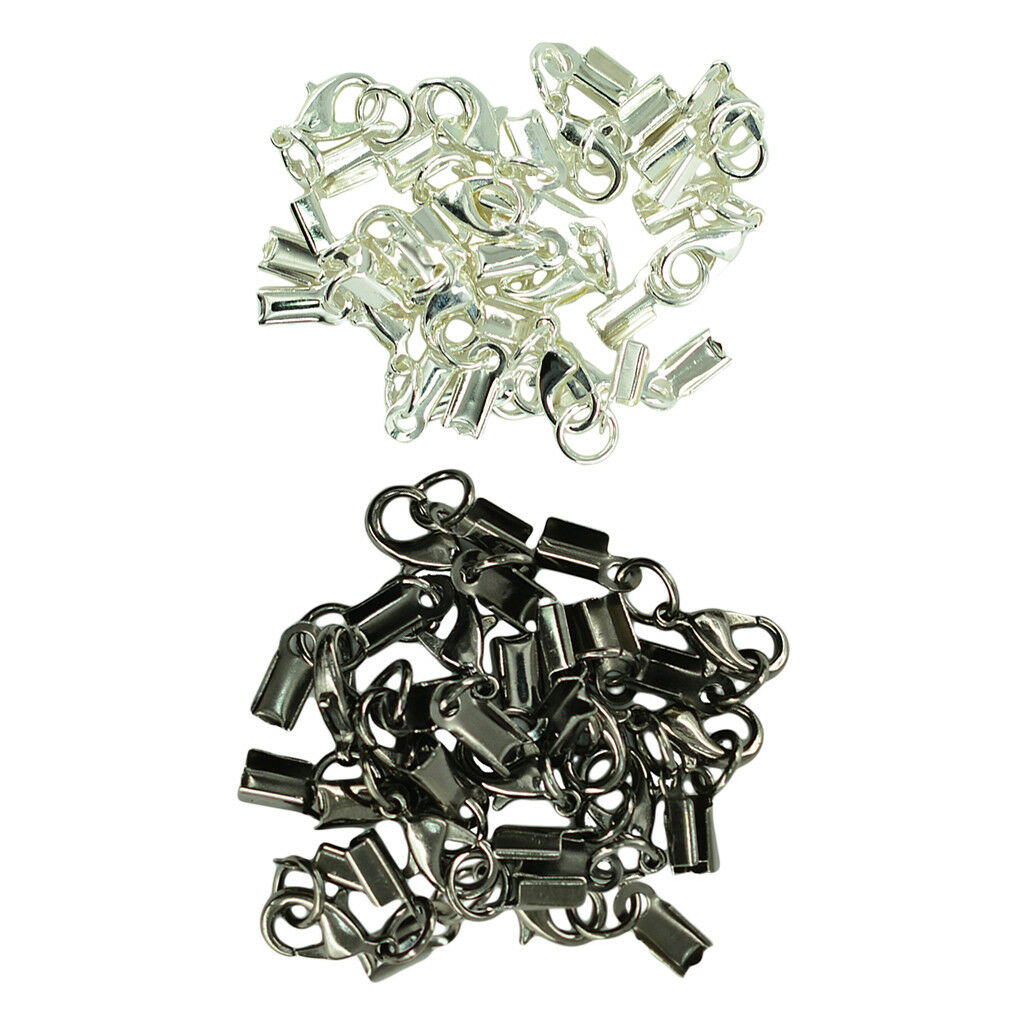 24 Sets Fold Over Cord Tip/ends Crimps with Lobster Clasp Jewelry Making