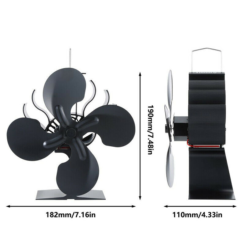Heat Powered Fireplace Fan 4 Blade Eco-friendly Wood Burning Heat Distribution