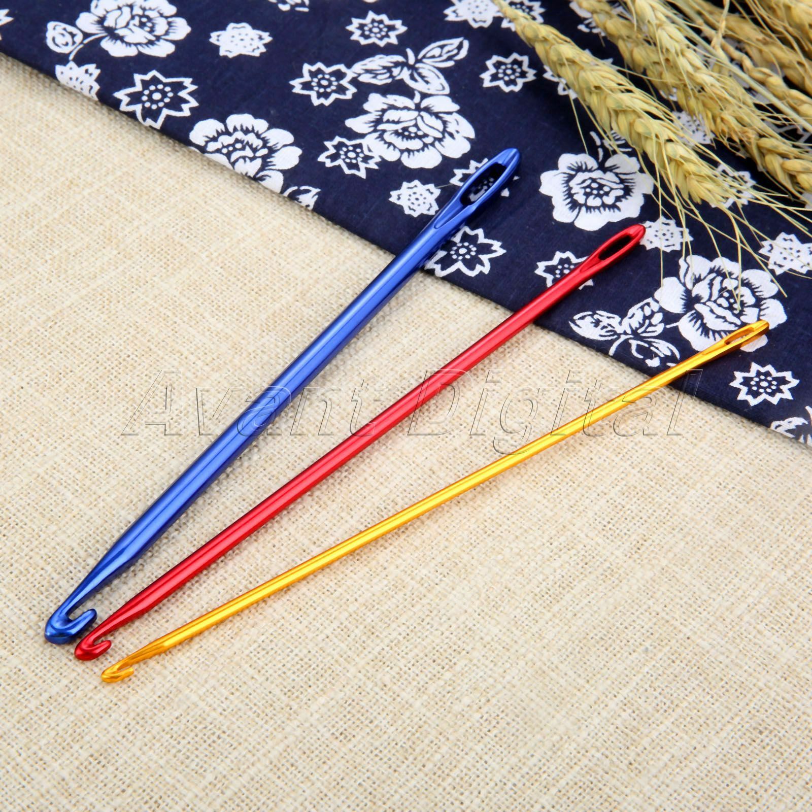 3Pcs 3 Size Crochet Hooks Aluminum With an Eye Knitting Yarn Needles Craft DIY