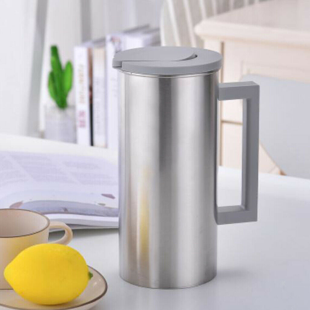 Stainless Steel Pitcher Water Jug for Cold Water, Ice Tea, Juice, Grey 1.8L