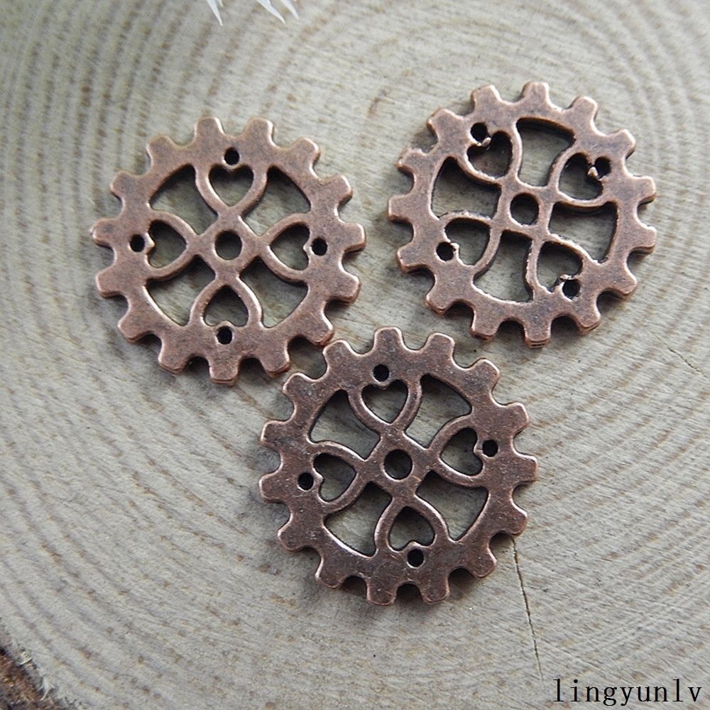 20pcs Retro Copper Red Alloy Hollow Gear Charm Steampunk Cogs For Pendant 17*1mm