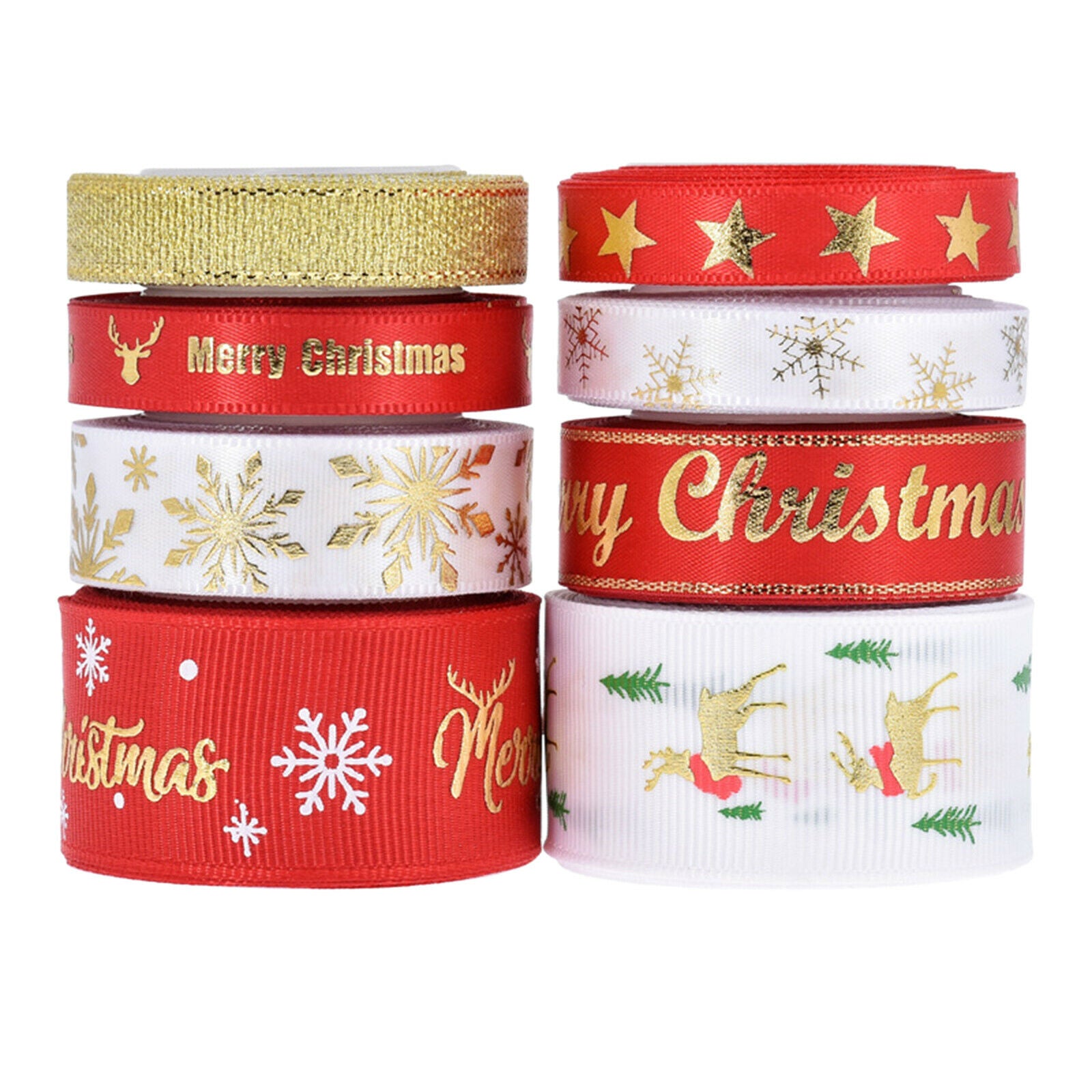 8Roll Christmas Ribbon Grosgrain Stain Trimming Gift Wrapping Wedding Season