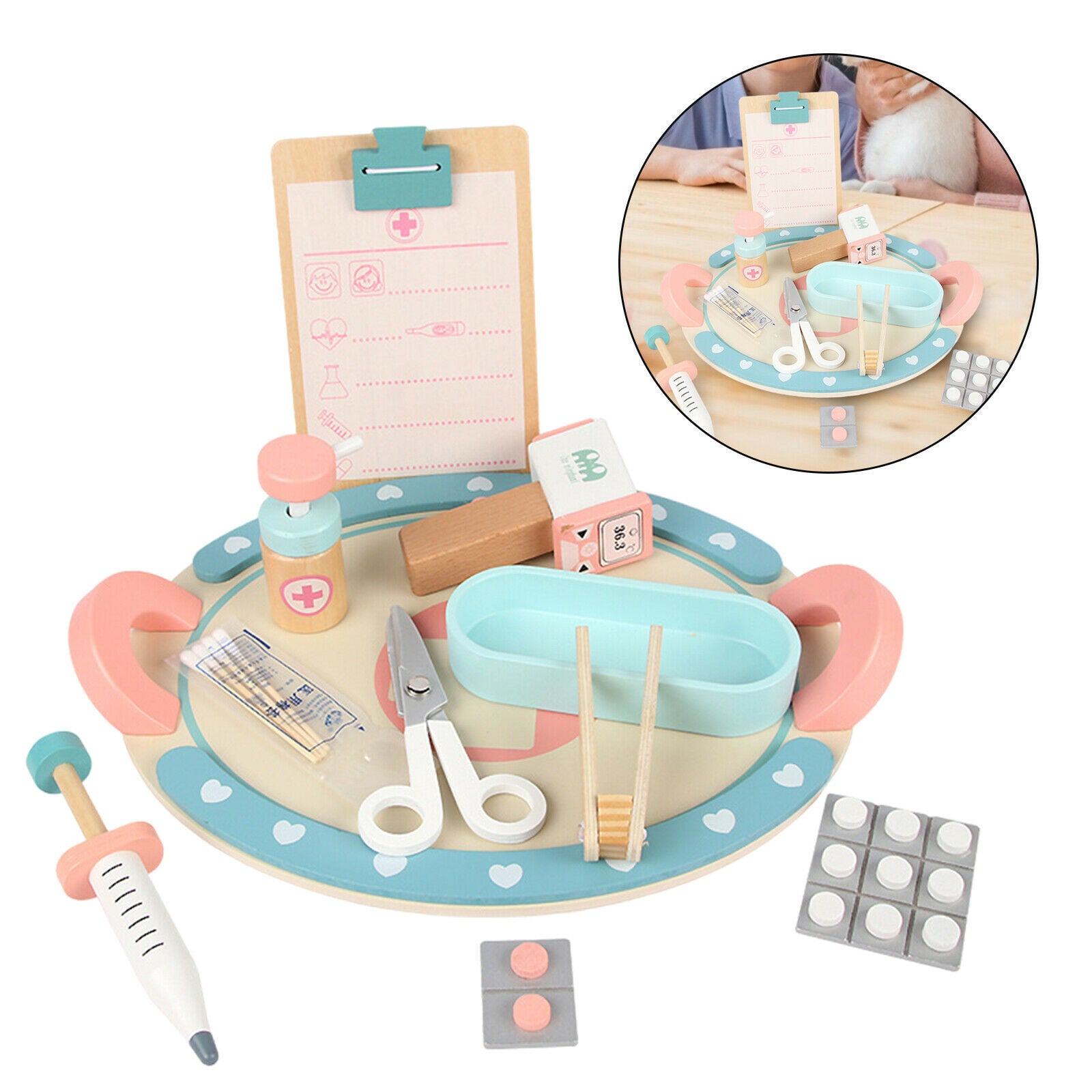11Pcs/Set Kid Wooden Simulation Small Doctor Set Toys Boys Girls Toolbox to