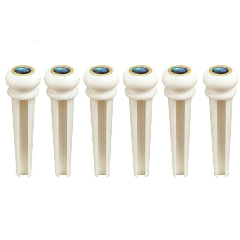 1 Set Acoustic Guitar Bone Bridge Pins w/ Abalone Dot Brass Circle Skirt