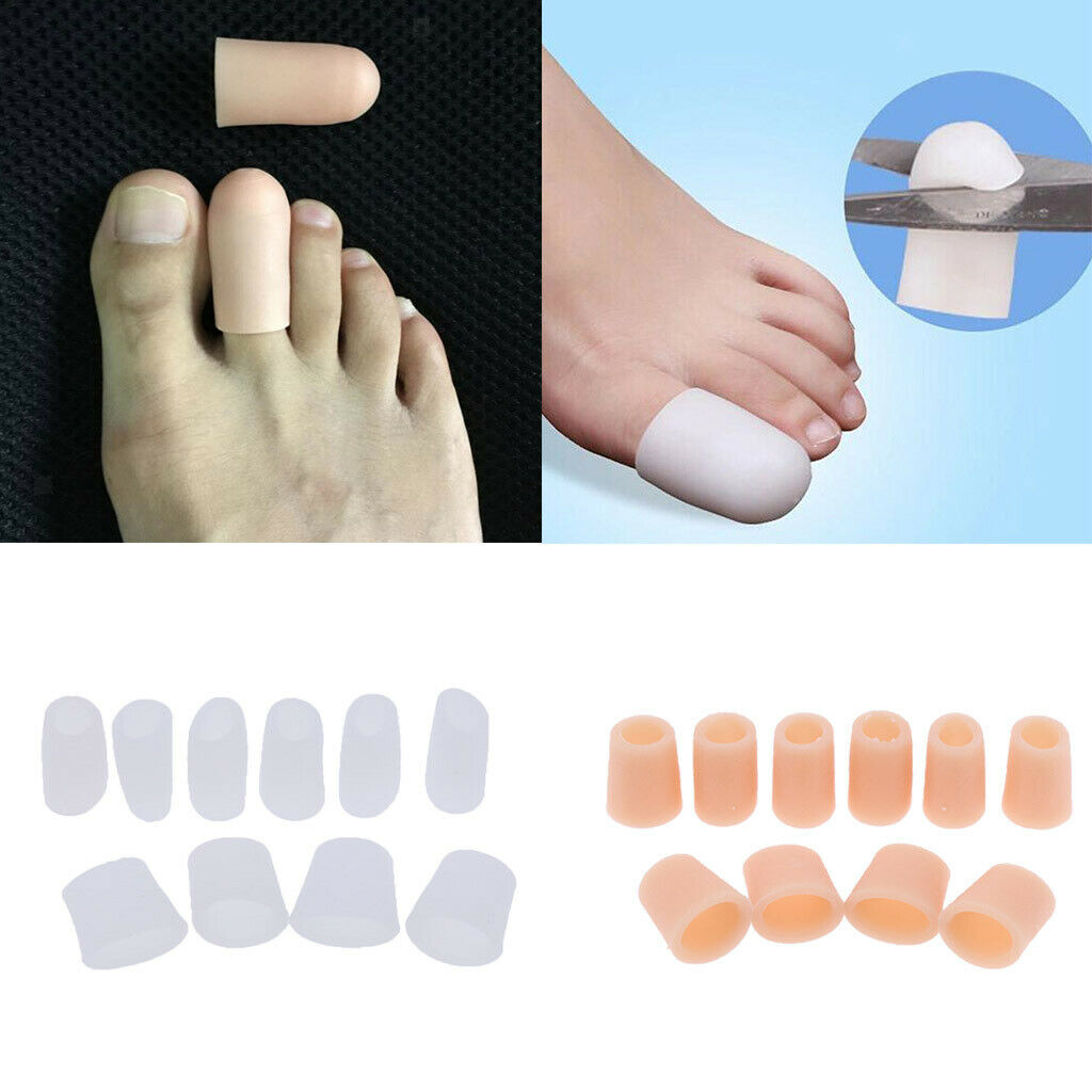 10x Silicone Toe Sleeves Caps Protector Separators for Hammer Toes White