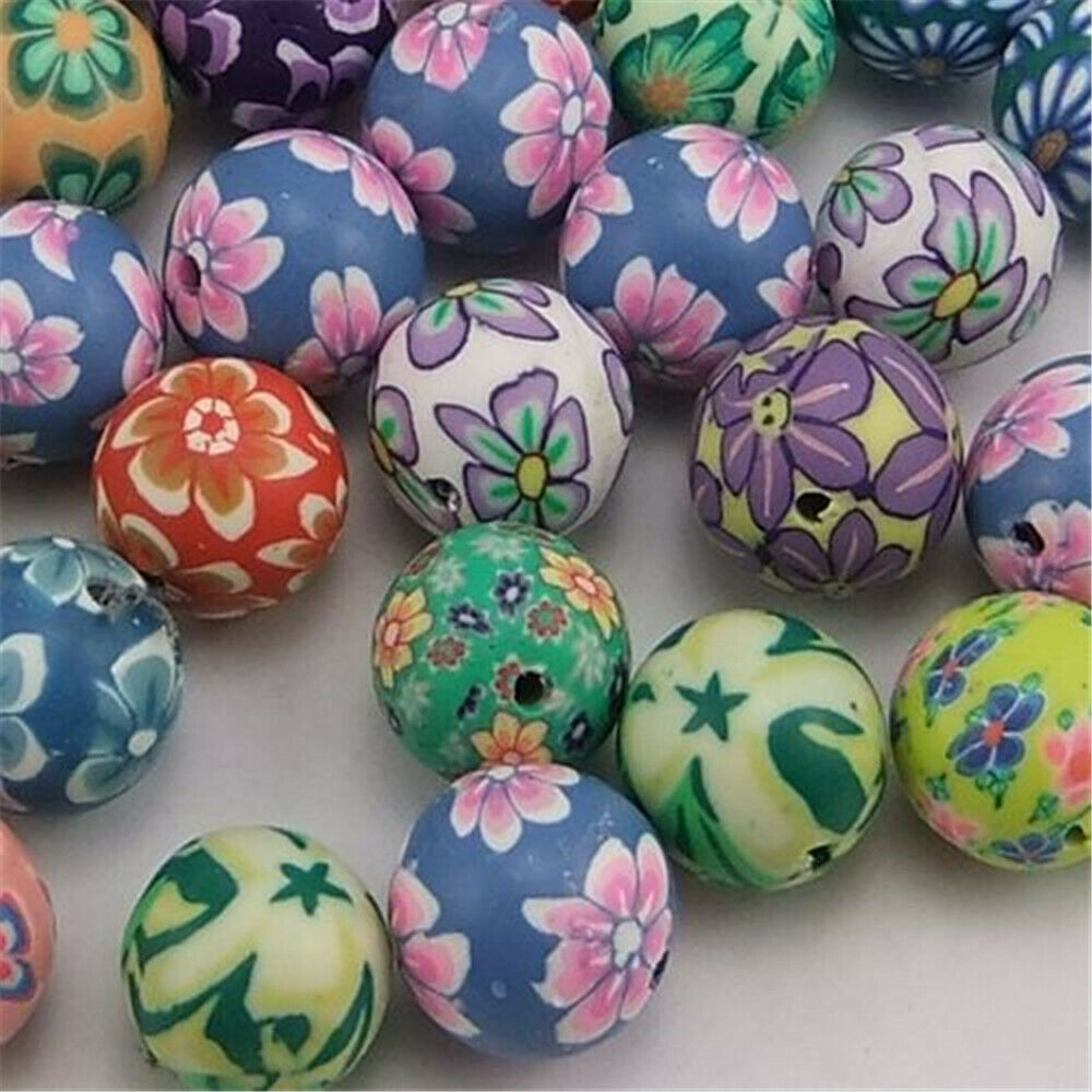 90 Mix Round Floral Polymer Clay Spacer Loose Bead 2mm for Bracelet Necklace DIY