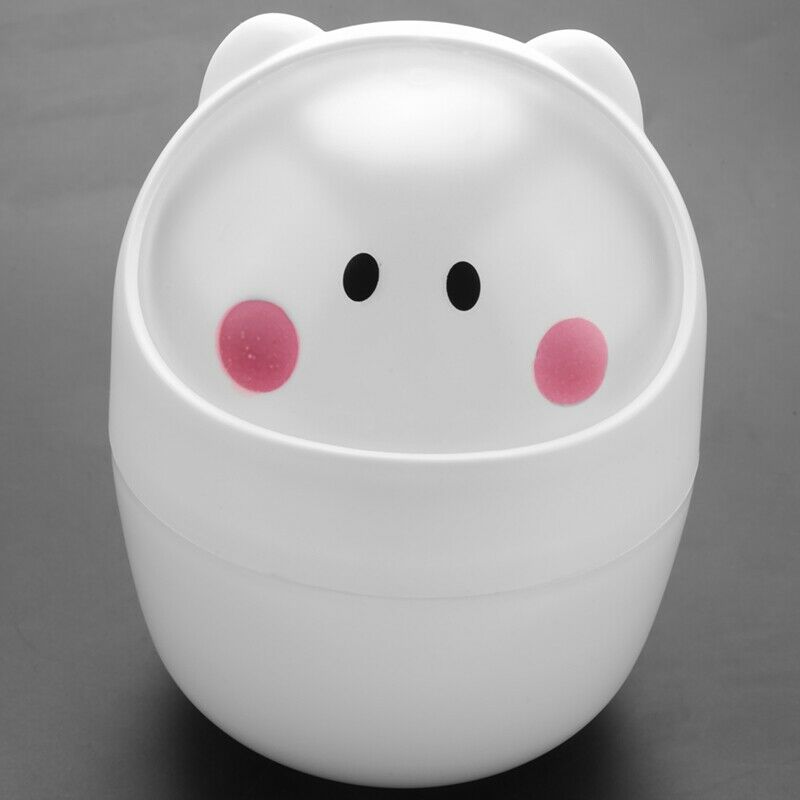 Mini Waste Bin Rolling Cover Desktop Garbage Paper Basket Table Trash Home OffQ9