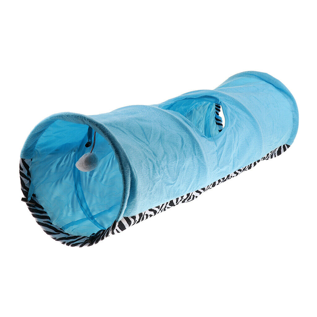 Funny Pet Cat Tunnel 2 Holes Play Tubes Collapsible Rabbit Kitten Toys Blue