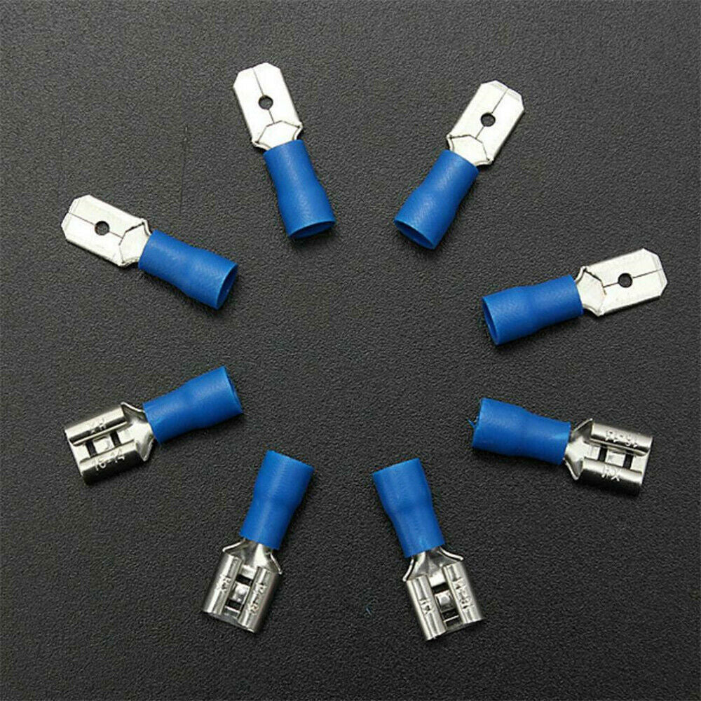100pcs Blue Electrical Crimp Wire Connectors Insulated Female Spade Terminals