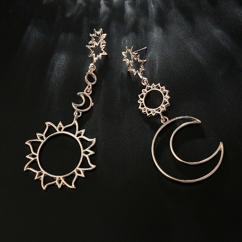 Women Boho Asymmetrical Star Sun Moon Drop Dangle Stud Earrings Jewelry Gift  Qx