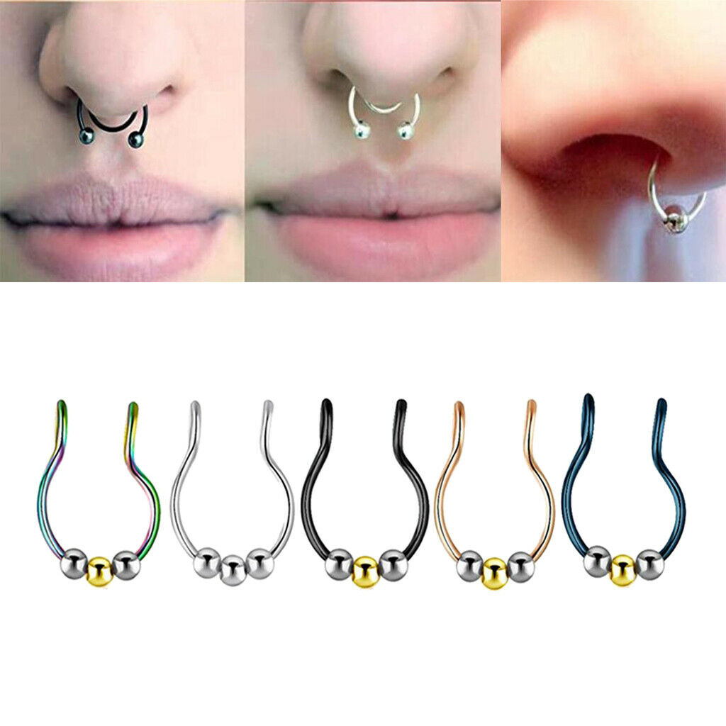 6 Packs Mixed Color Nose Ring No Pierce Septum Rings Clips Body Jewelry 8mm