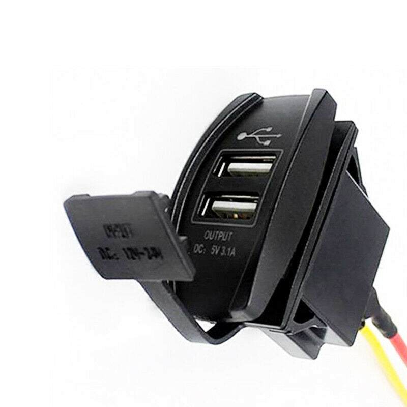 Dual USB Power Charger Toggle Rocker Switch Green LED Light Waterproof Car Boat