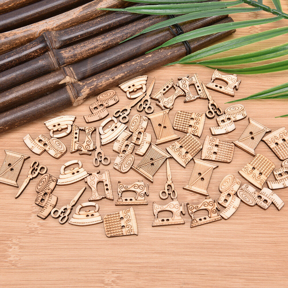 50pcs sewing tool wooden handmade buttons scrapbooking carft for decoratio.l8
