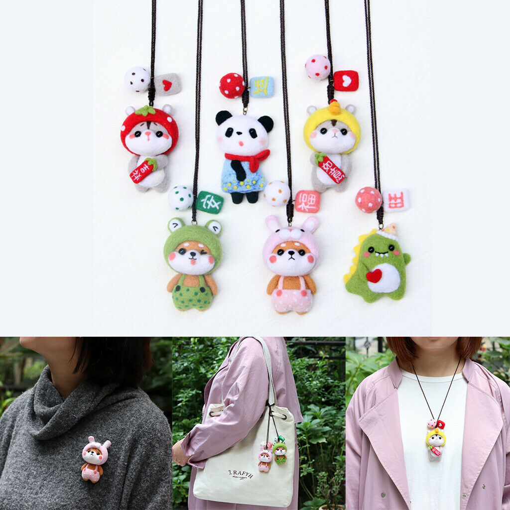 Cute Needle Felting Kits with Basic Tools Wool Costume Phone Keyring Pendant