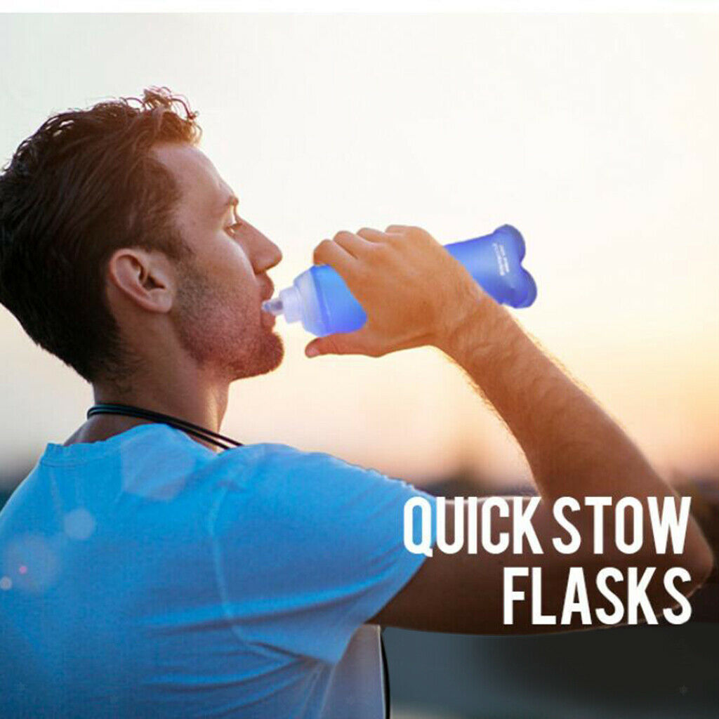 2X TPU Soft Flask Running Collapsible Water Bottles for Hiking 450ml Blue