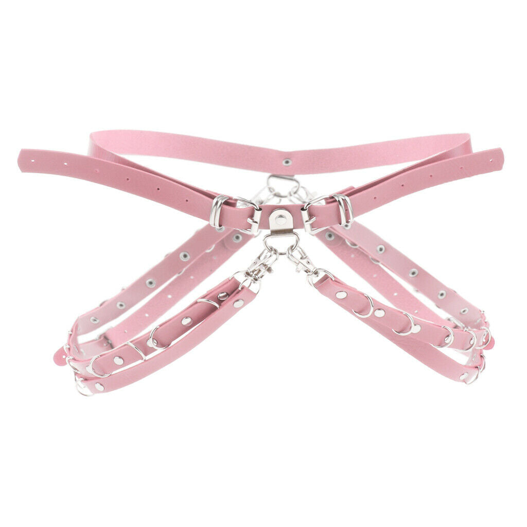 Fashion Gothic Punk Belt Adjustable Metal Body Chain PU Leather Women Pink